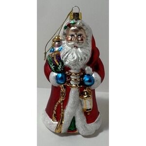 Vtg Brass Key BK Blown Glass Santa Bag of Toy Gifts Christmas Ornament